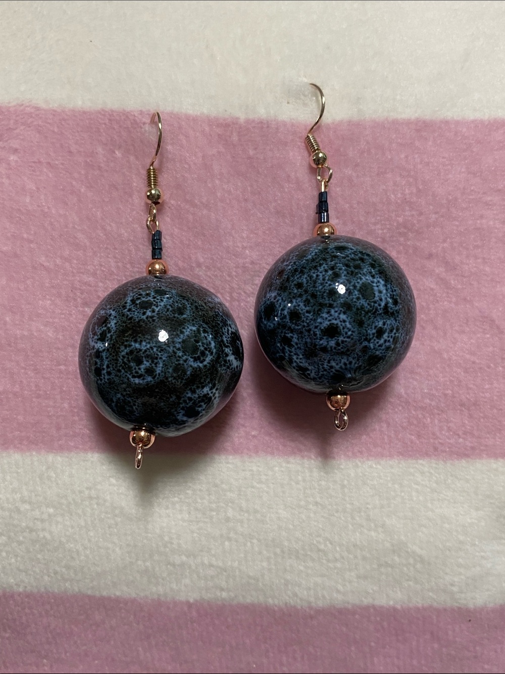 Handcrafted Blue Marbled Bead Drop Earrings - Good Vibes Only Co. Newport Beach